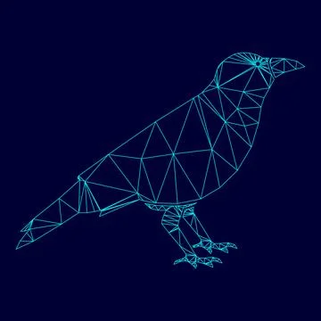 Crow low poly triangulation triangulated polygonal electric cyan blue vibra.. Stock Illustration