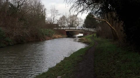 Crow Mills Bridge on the River Scene and Canal, Wigston Stock Footage 229653681