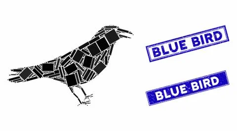 Crow Mosaic and Grunge Rectangle Blue Bird Seals Stock Illustration
