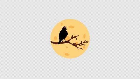 Crow Over Moon Sticker Stock Footage 287641932