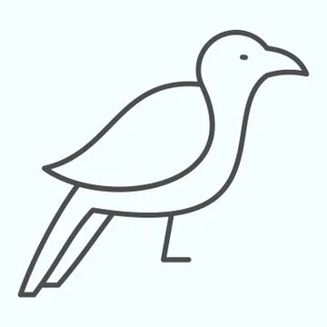 Crow thin line icon. Scary dark corvus bird. Halloween vector design concept Stock Illustration