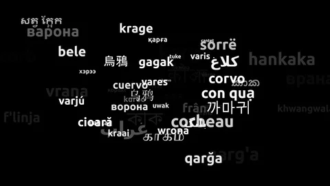 Crow Translated in 67 Worldwide Languages Endless Looping 3d Zooming Wordclou Stock Footage 118960907