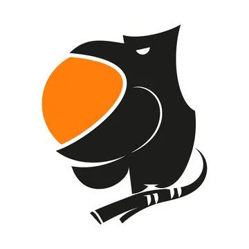 Crow vector image in black colour and yellow Stock Illustration