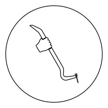 Crowbar tool in hand remove nail holder pulls icon in circle round black colo Stock Illustration