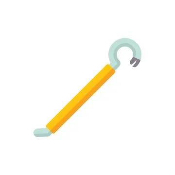 Crowbar tool with wooden handle for pulling nails icon illustration in flat s Illustrazione stock