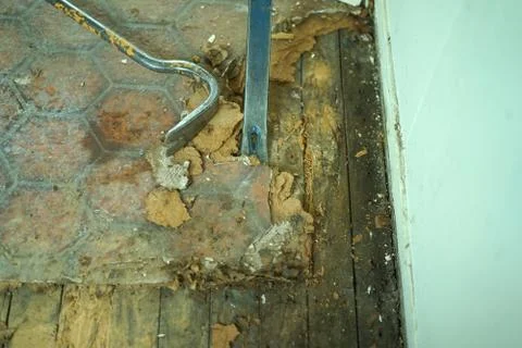 Crowbars tools are on the old floor. Foto stock