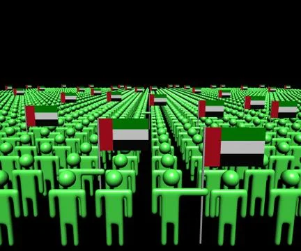 Crowd of abstract people with many UAE flags illustration Stock Illustration