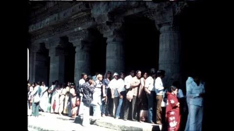 Crowd at Ajanta Caves Stock Footage 277976392