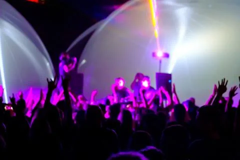 Crowd and DJs dancing during party Stock Photos