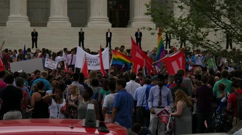 Crowd and Flags at Same Sex Marriage Ruling - U.S. Supreme Court Stock Footage 51928315