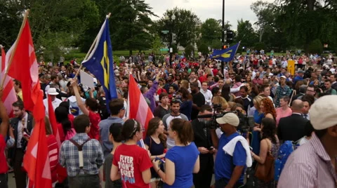 Crowd and Flags at Same Sex Marriage Ruling - U.S. Supreme Court Stock Footage 51928911