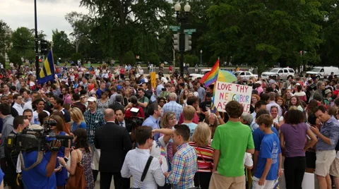 Crowd and Flags at Same Sex Marriage Ruling - U.S. Supreme Court Stock Footage 51929231