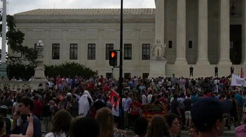 Crowd and Flags at Same Sex Marriage Ruling - U.S. Supreme Court Stock Footage 51929235