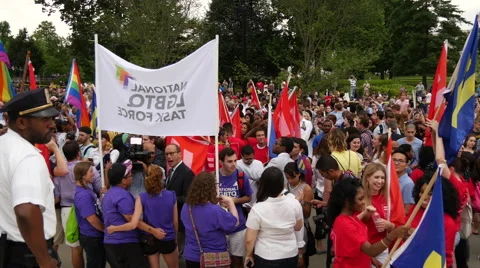 Crowd and Flags at Same Sex Marriage Ruling - U.S. Supreme Court Stock Footage 51930022