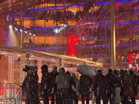 Crowd and Red Berlinale Bear at the Berlinale Palast - 2025 Stock Photos