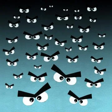 Crowd of angry eyes on dark background Stock Illustration
