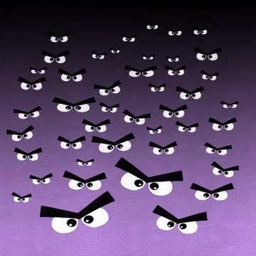 Crowd of angry eyes on dark background Stock Illustration