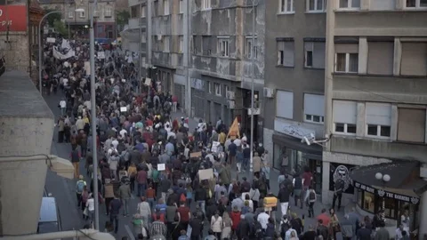 Crowd of angry protesters Against the Dictatorship in Belgrade, Serbia Stock Footage 75034089