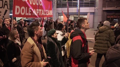 Crowd of angry protesters Against the Vucic Dictatorship in Belgrade, Serbia Stock Footage 103307068