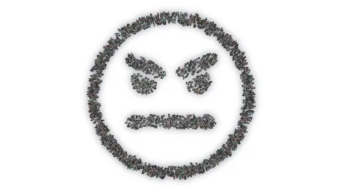 Crowd animation forming an angry face emoticon shape on a white background 스톡 동영상 93689405
