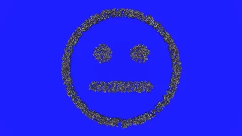 Crowd animation forming a neutral face shape on a blue chromatic background 스톡 동영상 93648504
