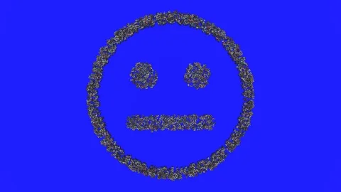 Crowd animation forming a neutral face emoticon shape on a blue background 스톡 동영상 93688355