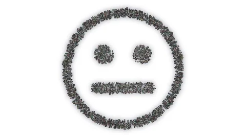 Crowd animation forming a neutral face emoticon shape on a white background 스톡 동영상 93689531