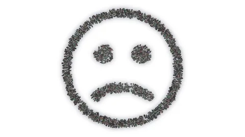 Crowd animation forming a sad face emoticon shape on a white background 스톡 동영상 93689731