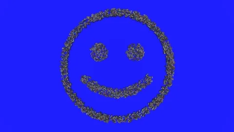 Crowd animation forming a smiling face emoticon shape on a blue background 스톡 동영상 93688719