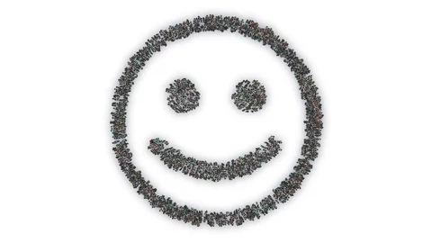 Crowd animation forming a smiling face emoticon shape on a white background 스톡 동영상 93751944