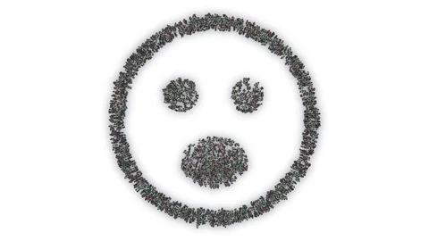 Crowd animation forming a surprised face emoticon shape on a white background 스톡 동영상 93609080