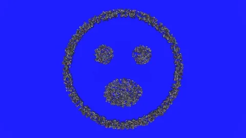Crowd animation forming a surprised face emoticon shape on a blue background 스톡 동영상 93688910