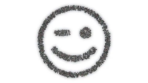 Crowd animation forming a winking face emoticon shape on a white background 스톡 동영상 93608869