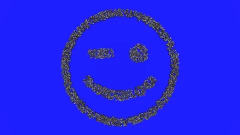 Crowd animation forming a winking face emoticon shape on a blue background 스톡 동영상 93650493