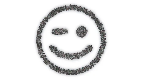 Crowd animation forming a winking face emoticon shape on a white background 스톡 동영상 93690225
