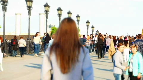 Crowd of anonymous people walking on busy  street 库存影片 50038879