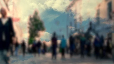 Crowd of anonymous people walking on busy city street Stock Footage 87328033