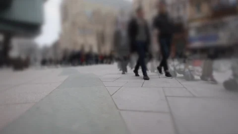 Crowd of anonymous people walking on busy city street, time lapse Stock Footage 87658014