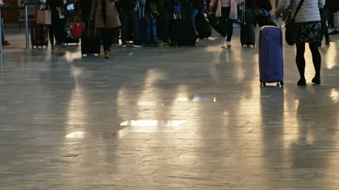 Crowd anonymous people walking with luggage in the airport Stock Footage 161415033