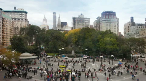 Crowd in Areal View of Union Square Park in Manhattan, New York Stock Footage 54597844