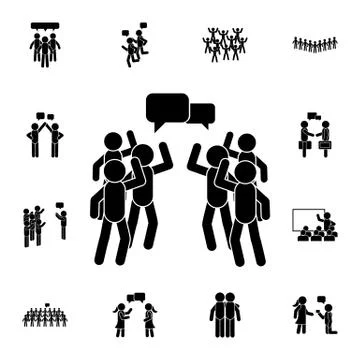 Crowd arguing flat vector icon in People talk pack Stock Illustration