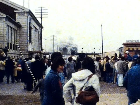 Crowd Around World's Fair Train Stock Footage