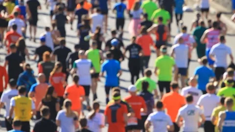 Crowd of athletes running at the marathon. Video stock 95484788