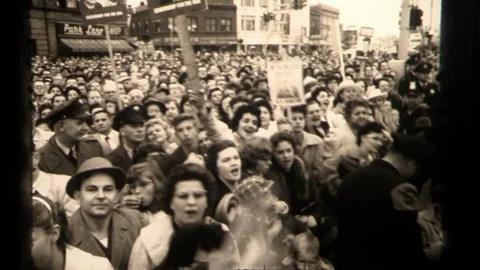 Crowd Awaits the Arrival of John F. Kennedy at Campaign Election, JFK President Stock Footage 130168313