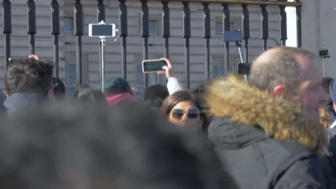 Crowd Awaits Changing of the Guard in London Stock Footage 154015409