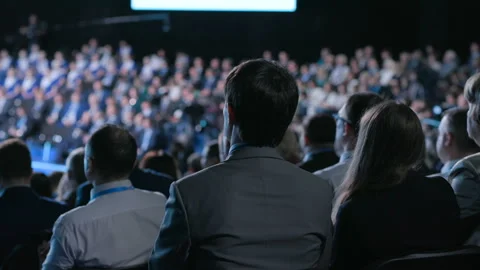 Crowd at banking congress for development idea of sales or leadership. Informati Video stock 199475373