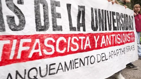 Crowd with banner protesting against the Palestinian genocide in Gaza_5 스톡 동영상 254367337