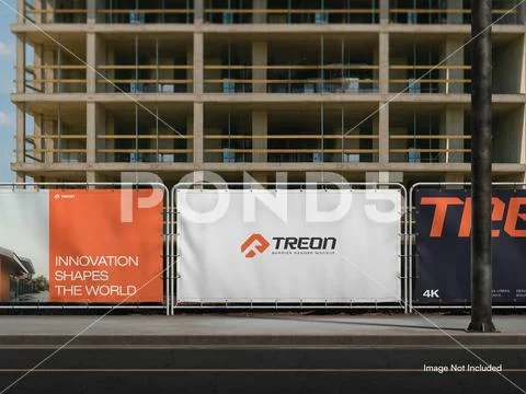 Crowd Barrier Banner Mockup on Sidewalk PSD Template