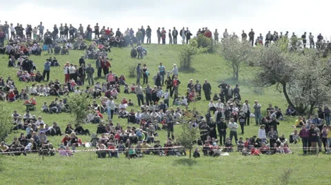 Crowd behind the fence. Editorial Stock Footage 25862214