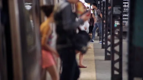 Crowd Boarding and Leaving a Train Stock Footage 165840959